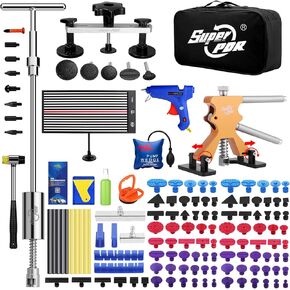 Super PDR Paintless Dent Repair Kit 148PCS Dent Puller Kit with LED Light Board Can Removal 99% of Car Dents in 30 Minutes for Repair Work of Big Dents, Small Dents, Door Ding, Creases and Hail Damage
