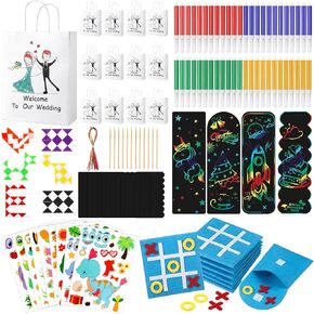 60 Pcs Wedding Activities for Kids Includes 12 Gift Goodie Bags 12 Watercolor Pens 6 Snake Cube 12 Scratch Bookmarks 12 Animal Sticker 6 Felt Mini Board Game for Boys Girls Wedding Games