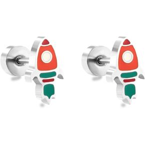 Cute Tiny Small Rocket Stud Earrings for Women Teen Girls Stainless Steel Hypoallergenic Spaceship Cartilage Tragus Post Pin Studs Earring Piercing Ear Birthday Jewelry Gifts for Daughter Niece