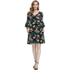 BUENOS NINOS Dresses for Womens Summer Bell Sleeve V-Neck Shift Dress Mini Dress