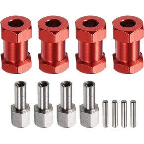MECCANIXITY 4pcs 12mm Wheel Hex Drive Hubs Adapter Combiner Coupler, Aluminum 20mm Extension with Nut Latch for 1/10 RC Crawler Car Parts, Red