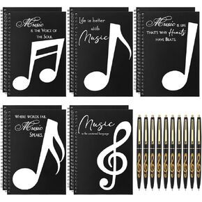 10 Set Music Themed Stationery Gifts Sets Including 10 Pcs Music Composition Manuscript Clef A5 Notebook and 10 Pcs Ballpoint Pens Music Gifts Bulk for Music Teachers Students