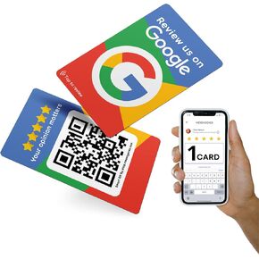 Reusable Review Tap Card for Google Reviews - 4-Cards Pack - QR & Tap NFC Review Card - Review Us on Google Tap Card - iPhone & Android - Boost my Reviews Card - Set Up at Home | by MESSAGENES