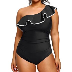 Aqua Eve Plus Size Bathing Suits for Women One Piece Swimsuits One Shoulder Ruffle Tummy Control Swimwear in Kuwait