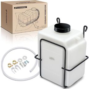 A-Premium Automatic White Universal Coolant Reservoir Bottle Kits Compatible with More Vehicles, W/ Mounting Clips, Overflow Tube, Clamps, Cap, Gasket,Screws & More Accessories