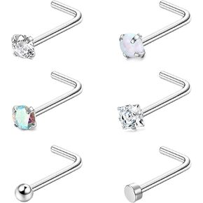 6-15 قطعة حلقات الأنف للنساء والرجال 316L الفولاذ المقاوم للصدأ ثقب الأنف مجوهرات مستقيمة على شكل حرف L مجموعة أزرار الأنف الفضية والذهبية (Silver-6Pcs) in Kuwait