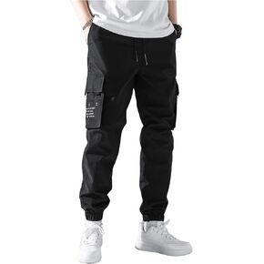 OYOANGLE Men's Letter Graphic Print Flap Pocket Casual Pants Drawstring Waist Jogger Trousers with Pocket