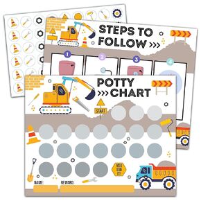 Construction Potty Trainning Sticker Chart for Toddlers Boys Girls, 10 Potty Training Chart with 216 Stickers & 1 Routine Card - A03