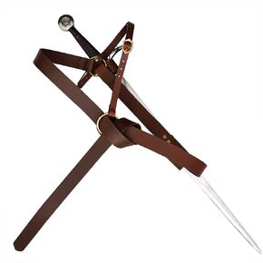 Mythrojan Geralt Back Scabbard, Ideal for LARP Cosplay and Medieval Events, Full Grain Leather, Single Sword Brown