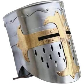 Medieval Knight Crusader Viking Helmet | Knight Templar Armor Silver Gold Antique Helmet | Easily Wearable for Adult Costumes SCA | LARP | Cosplay| Reenactment