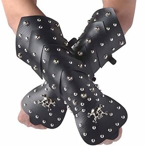 HZMAN 2PACK Black Leather Martial Arts Forearm Guards/Gauntlet Arm Armor with Metal Skull Spikes
