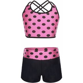 iEFiEL Kids Girls 2PCS Tankini Ballet Dance Sports Gym تجريب منقطة تانك توب قيعان in Kuwait