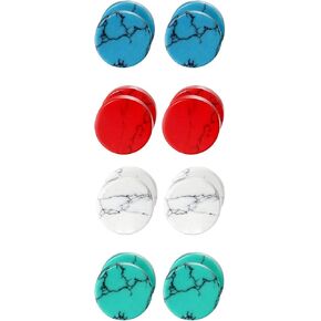 4 Pairs Unisex Marble Stone Screw Stud Earrings Set,Cupimatch Ear Piercing Plugs Faux Gauges Illusion Tunnel Earrings