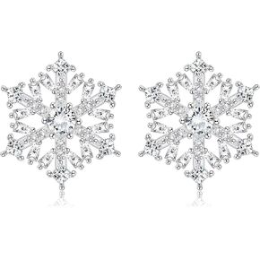 Milacolato Snowflake Earrings 925 Sterling Silver Snowflake Stud Earrings 18K White Gold Plated Clear Cubic Zirconia Christmas Earrings Winter Holiday Party Christmas Thanksgiving Jewelry Gifts for