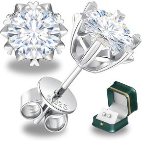 Moissanite Stud Earrings, 0.3-1.0ct each (4.0-6.5mm), Set of 2, Round Cut, D Color VVS1 Lab-Created, Hypoallergenic, S925 Sterling Silver with 18K White Gold Plating, for Men and Women