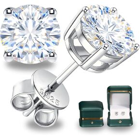 Moissanite Stud Earrings, 0.3-1.0ct each (4.0-6.5mm), Set of 2, Round Cut, D Color VVS1 Lab-Created, Hypoallergenic, S925 Sterling Silver with 18K White Gold Plating, for Men and Women