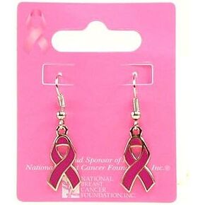 Breast Cancer Awareness Dangle Pink Ribbon Earrings