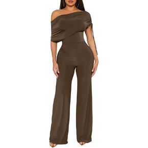 XXTAXN Women's Casual Short Sleeve Off Shoulder Wide Leg Long Pant Jumpsuits