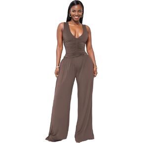Jumpsuits for Women Dressy Casual Wide Leg Rompers Pants One Piece Suits Sleeveless High Waist Vacation Party Club