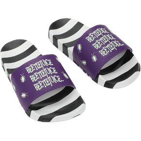 Bioworld Beetlejuice Repeat Movie Title Men's Black & White Striped Slide Sandals