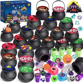 FUN LITTLE TOYS 24 Pack Prefilled Mini Plastic Witch Cauldron, Trick or Treat Toys in Bulk Small Halloween Buckets Pinata Prizes Gifts for Kids in Kuwait