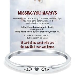LIU JUN For Memorial - Heart With Wings Thin Ring For Women, Missing You Always Rings Lost Loved One Personalized Gift Jewelry
