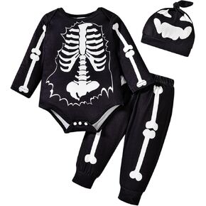 Newborn Baby Skeleton Costume Ifant Halloween Outfit Long Sleeve Romper and Pants Set Ghost Hats Fall Winter Clothes