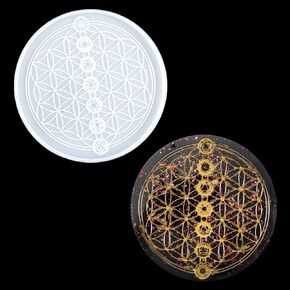 Zayookey Tarot Divination Mat Resin Mold Large Pendulum Board Silicone Mould Flower of Life Coaster Epoxy Resin Mold for Casting DIY Crafts, Making Agate Tray Serving Board (Tray Mold A)
