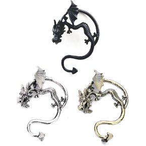 CFISH 3Pieces Halloween Christmas Retro Vintage Black Silver Bronze Punk Temptation Metal Dragon Bite Ear Cuff Clip Wrap Earring Personality Comfortable Not Allergic Earrings