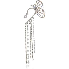 Butterfly Earring for Women Elegant Clip Non Pierced Earring Long Zircon Bead Tassel Earring Ear Wrap Cuff Dangle Fairy Elf Earring