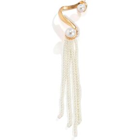 S-Shaped Pearl Tassel Elf Ear Cuff Single Left Handmade Non Piercing Earring for Women