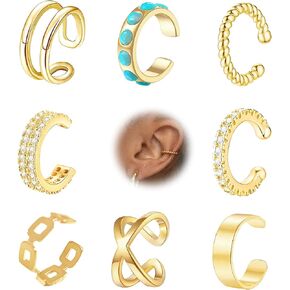 8Pcs Ear Cuff for Women Non Piercing 14K Gold Plated Cuff Earrings Gold Ear Cuffs Ear Clips Cartilage Earring Women Jewelry