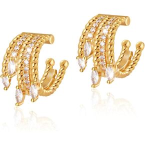 Chunky Gold Ear Cuff Earrings for Women Rhinestone Ear Cuffs Non Piercing Cartilage Clip on Earrings Minimalist Hypoallergenic Crystal Cuff Jewelry