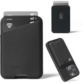 Mujjo Full Leather Magnetic Wallet for iPhone - Three-Card Easy-Access Design - Made from Luxurious Leather & Microfiber - Slim, Secure Design - Green Smoke