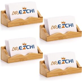 4 Pack Bamboo Wood Business Card Holder for Desk, 4.5 Inch Sturdy Desk Business Card Display Holder Stand, Professional Desktop Business Card Organizer for Office Home Desktop