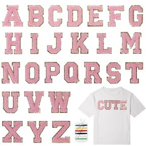 26Pcs Self-Adhesive Chenille Letters Patches, White Varsity Iron on Letter Patches Stickers, Glitter Chenille Alphabet Patches for Cloth, Stick on Backpacks Hats Repair Embroidered Preppy Patch