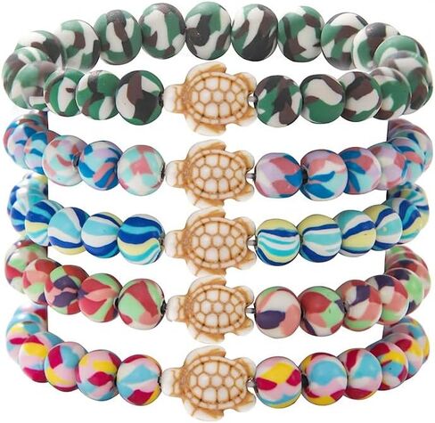Bohemian Colorful Camouflage Beads Bracelets Set Stackable Turquoise Stone Seashell Turtles Christian Cross Stretch Preppy Layering Friendship Beach Surfing Bracelets Birthday Gifts for Women in Saudi Arabia