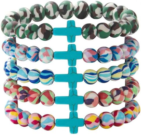 Bohemian Colorful Camouflage Beads Bracelets Set Stackable Turquoise Stone Seashell Turtles Christian Cross Stretch Preppy Layering Friendship Beach Surfing Bracelets Birthday Gifts for Women in Saudi Arabia