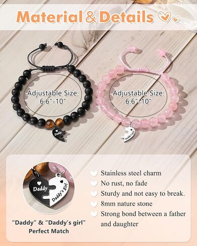 Father Daughter Matching Heart Bracelets- Fathers' Day, Birthday, Back to School, Christmas Gifts in Saudi Arabia