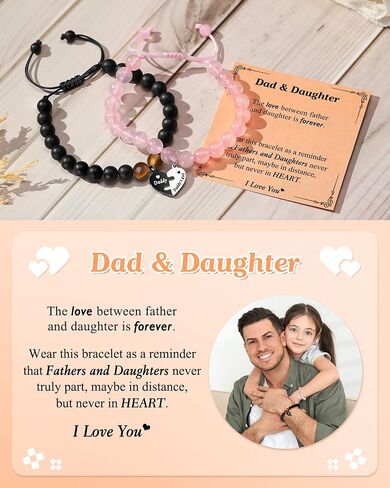 Father Daughter Matching Heart Bracelets- Fathers' Day, Birthday, Back to School, Christmas Gifts in Saudi Arabia
