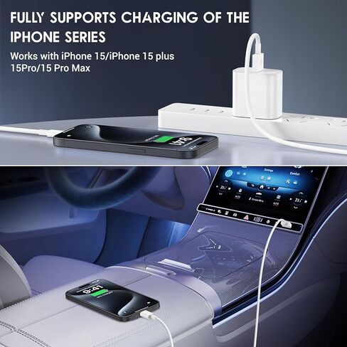 كابل Carplay لكابل شاحن السيارة iPhone 15/16، 4 حزم USB A إلى USB C لسلك Carplay USB C، iPhone 16/15/Plus/Pro Max، iPad Pro 12.9/11، Air 5th/4th Gen، Mini 6th Gen/ كيبل شحن السيارة 3 قدم in Kuwait