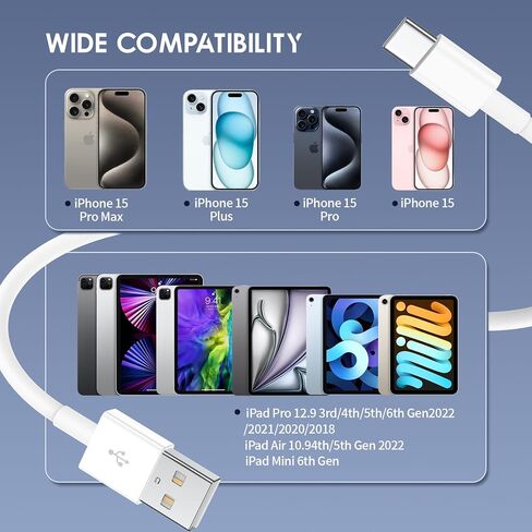 كابل Carplay لكابل شاحن السيارة iPhone 15/16، 4 حزم USB A إلى USB C لسلك Carplay USB C، iPhone 16/15/Plus/Pro Max، iPad Pro 12.9/11، Air 5th/4th Gen، Mini 6th Gen/ كيبل شحن السيارة 3 قدم in Kuwait