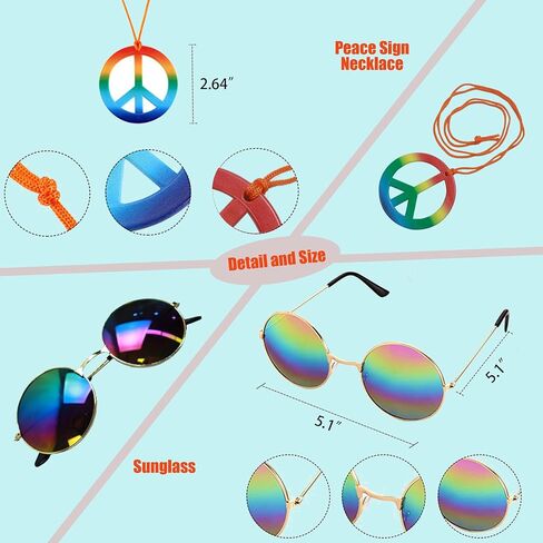 70s Outfits Boys 4Pcs Hippie Costume Accessories Kids Colorful Dye tshirt for Theme Party 60s 70s for 4-12 years in Saudi Arabia