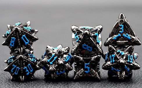 Metal Ancient Silver D&D Dice Set,Polyhedral DND Punk Dice Set with Box,7pcs RPG Dice Set for Tabletop Game (Silver Blue) in Saudi Arabia