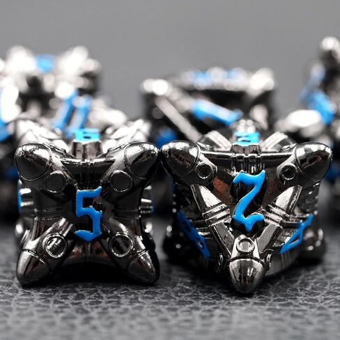 Metal Ancient Silver D&D Dice Set,Polyhedral DND Punk Dice Set with Box,7pcs RPG Dice Set for Tabletop Game (Silver Blue) in Saudi Arabia