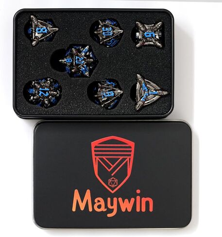 Metal Ancient Silver D&D Dice Set,Polyhedral DND Punk Dice Set with Box,7pcs RPG Dice Set for Tabletop Game (Silver Blue) in Saudi Arabia