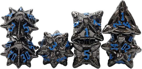 Metal Ancient Silver D&D Dice Set,Polyhedral DND Punk Dice Set with Box,7pcs RPG Dice Set for Tabletop Game (Silver Blue) in Saudi Arabia