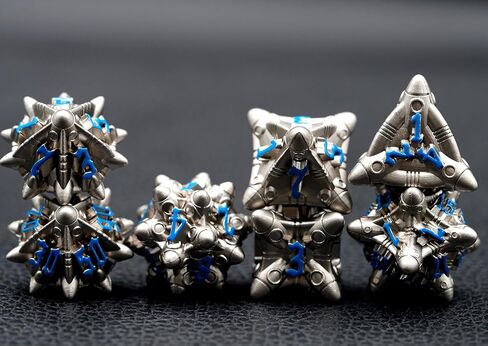 Metal Ancient Silver D&D Dice Set,Polyhedral DND Punk Dice Set with Box,7pcs RPG Dice Set for Tabletop Game (Silver Blue) in Saudi Arabia