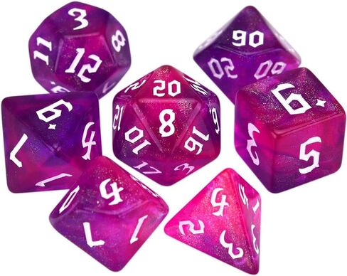 DND Dice Set Iridescent Glitter Polyhedral Dice 7-Die Two-Tone Dice Set D4 D6 D8 D10 D% D12 D20 for Tabletop Game in Saudi Arabia