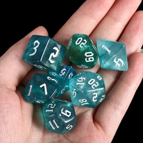 DND Dice Set Iridescent Glitter Polyhedral Dice 7-Die Two-Tone Dice Set D4 D6 D8 D10 D% D12 D20 for Tabletop Game in Saudi Arabia